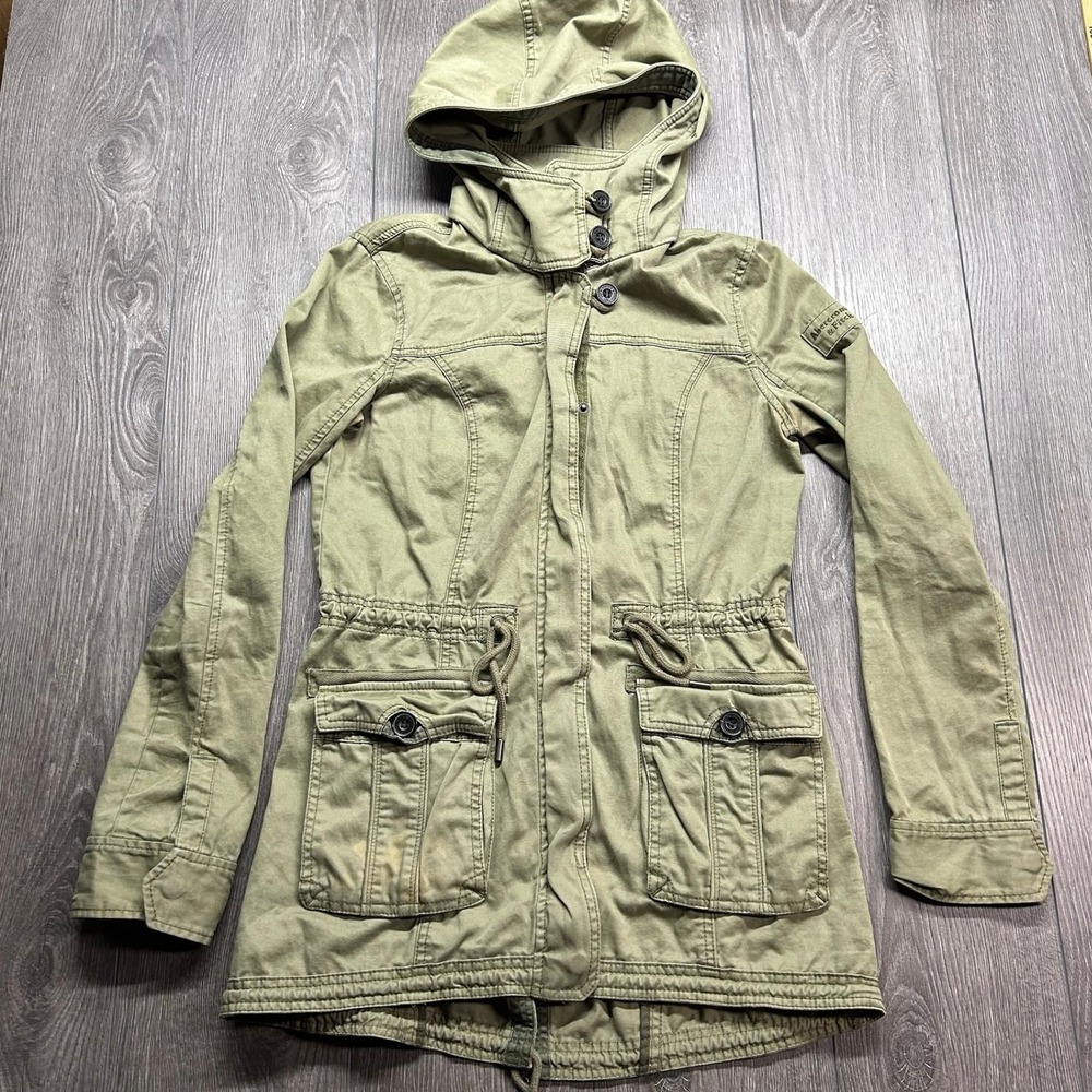 Abercrombie & Fitch Womens Olive Green Utility Field Jacket Y2K Hooded Medium